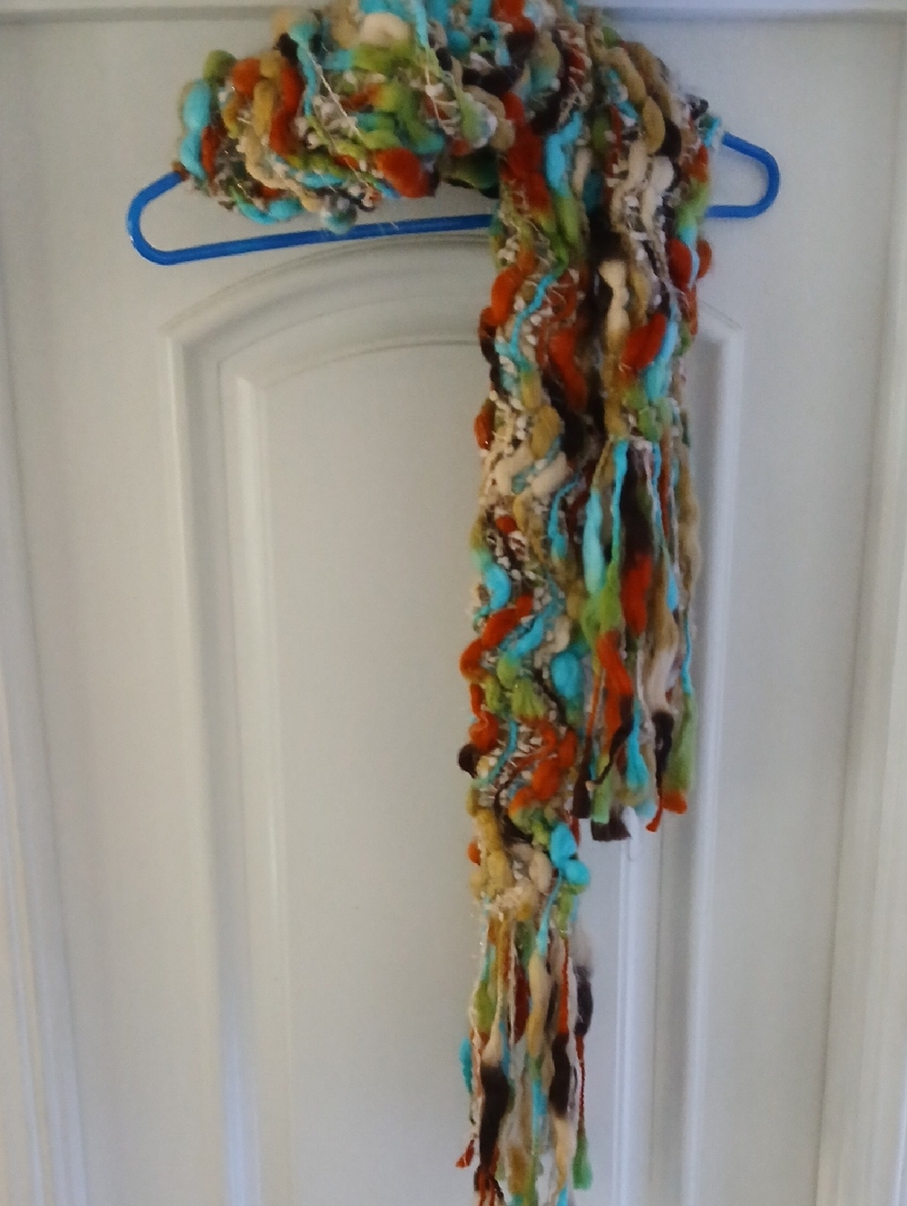 Multicolor Chunky Yarn Scarf - Turquoise & Orange Accents